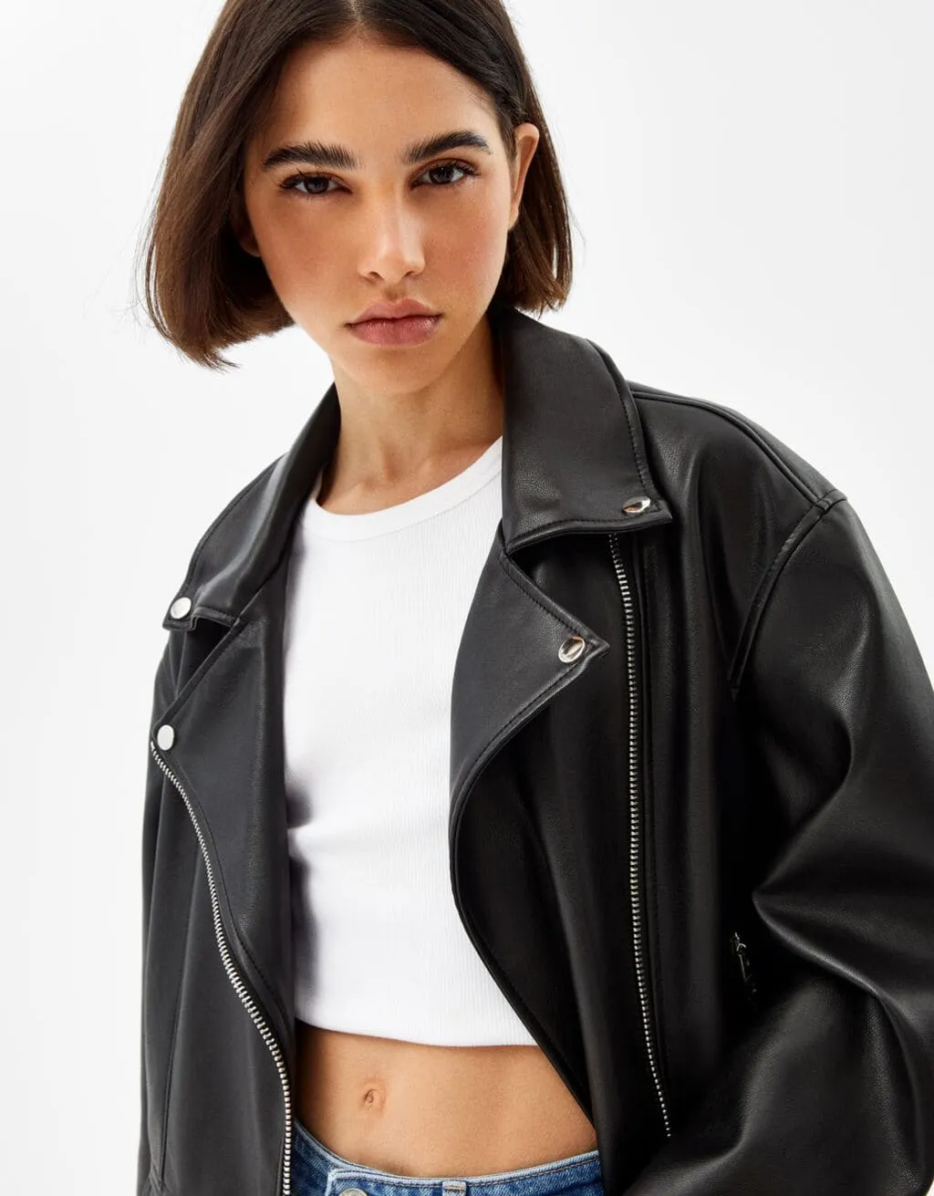 Oversize-Bikerjacke aus Kunstleder